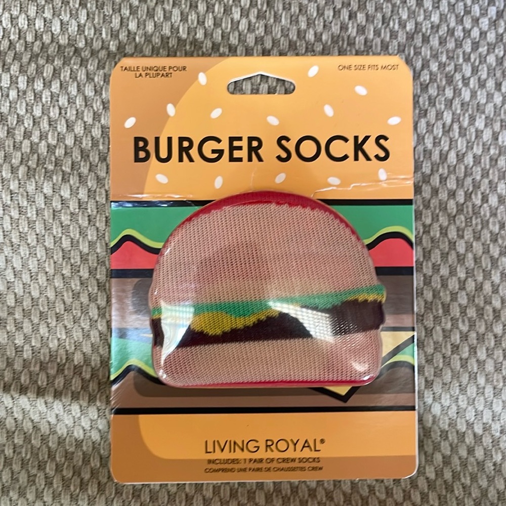 Socks with fun burger print - new